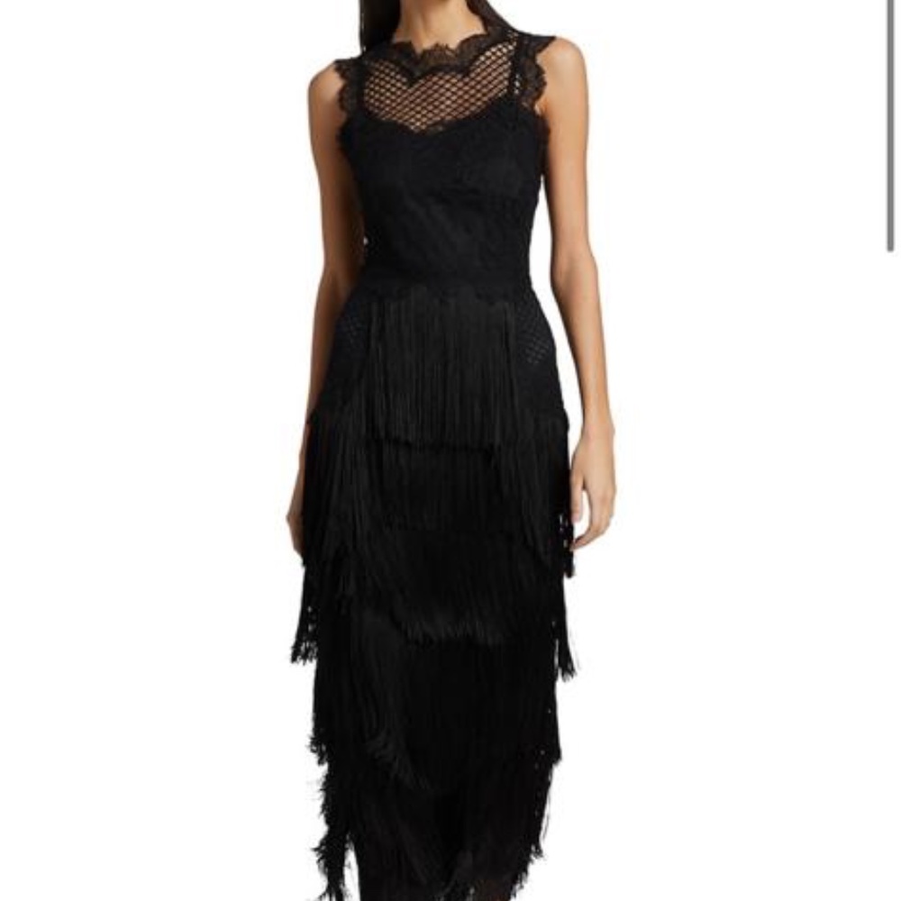 DOLCE & GABBANA Fringe Lace Sleeveless Cocktail Dress In Black